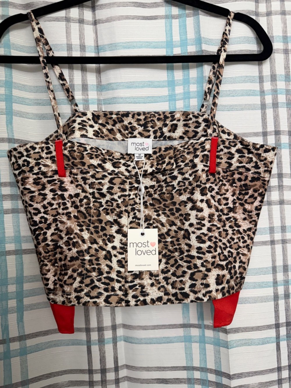 Most Loved Leopard Print Cropped Tank with Red Trim